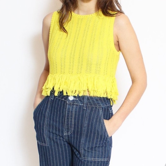Rachel Antonoff Lewis Fringe Shell Sleeveless Knit Crop Top With Fringe Trim S - Picture 11 of 13